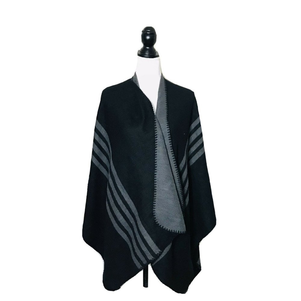 BB Dakota Striped Reversible Wrap Poncho 57" X 51"
